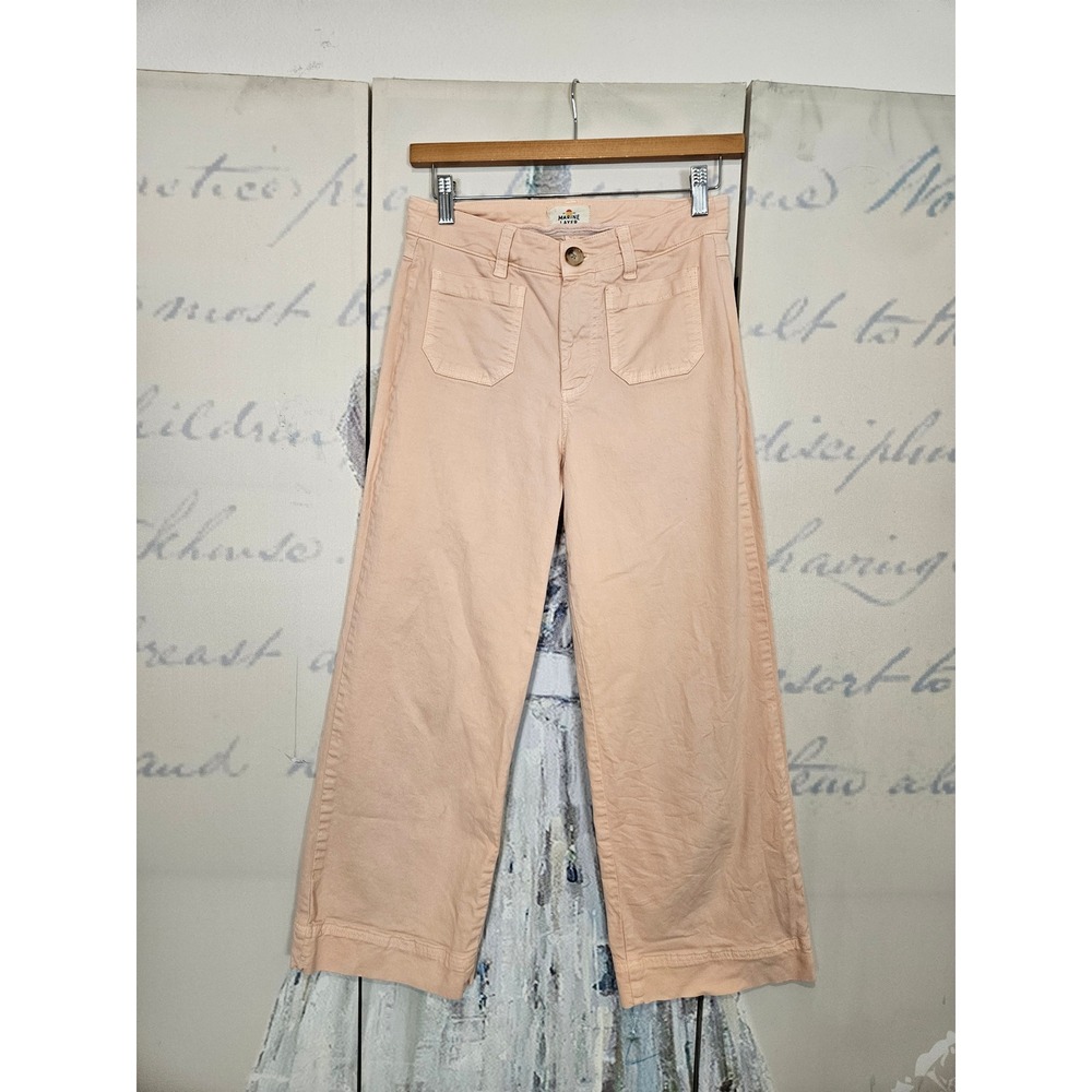 Marine Layer Bridget Wide‎ Leg Pants 2 Pink High Rise Cropped Patch Pocket
